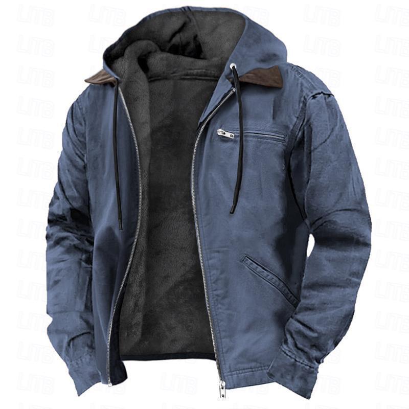 Winter Hooded Fleece Coat with Pockets – Warm Fashion Zip-Up Jacket, Casual Men's Outerwear