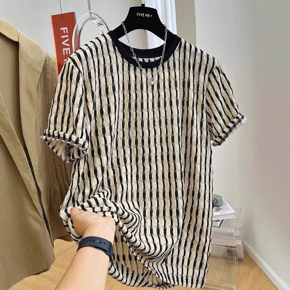 Men's Casual Loose Textile Short Sleeve Stripes