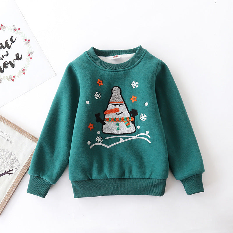 Christmas Snowman Plus Velvet Padded Baby Sweater – Warm Winter Holiday Top