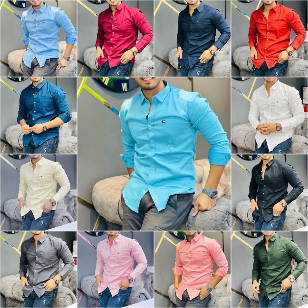 Men’s Premium Cotton Embroidered Logo Shirt – Tommy Hilfiger Inspired, Full Sleeves, Regular Fit