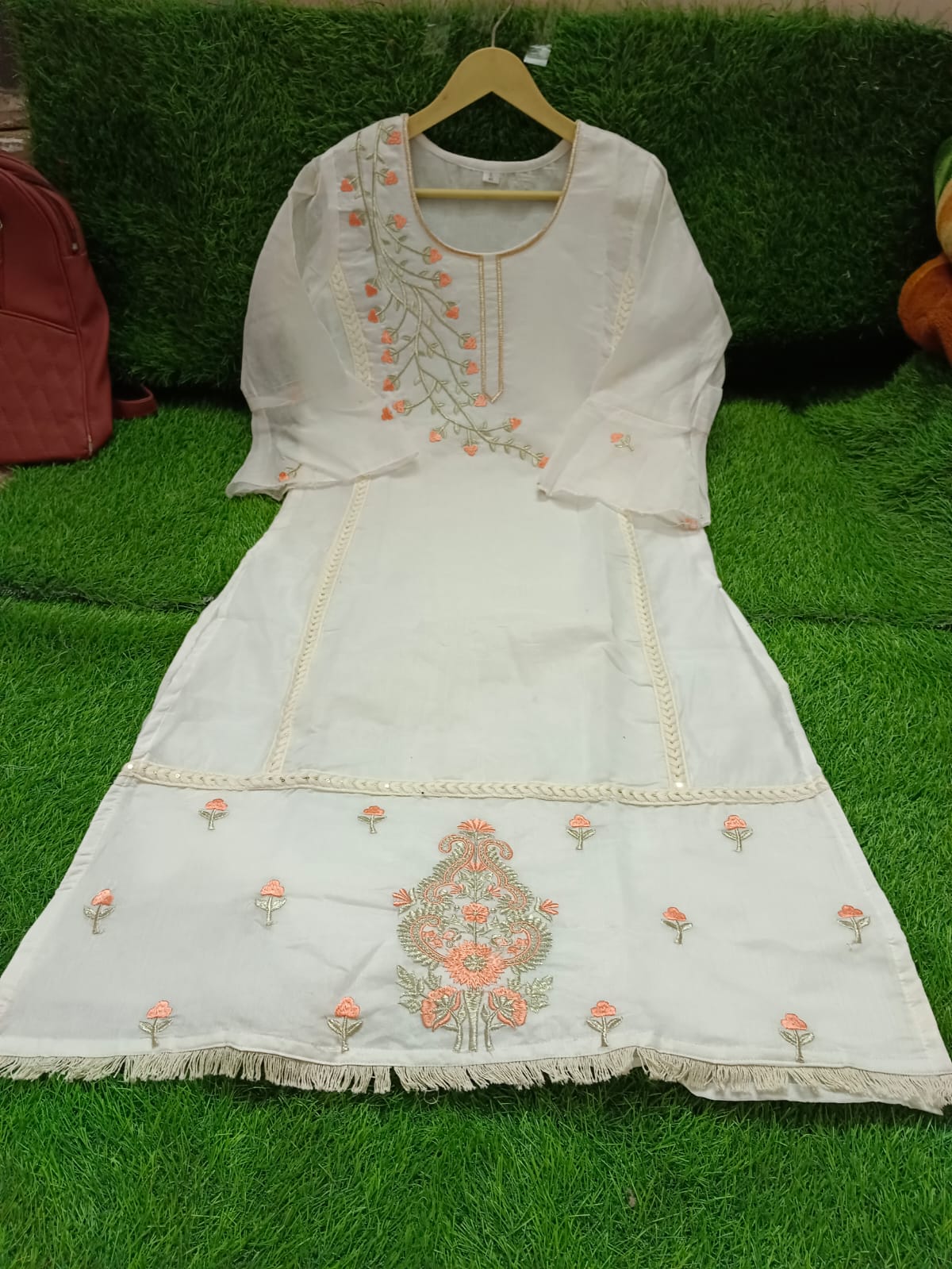 New Launch Pure Chandri Kurti Set with Sharara & Dupatta – Heavy Zari Embroidery & Lace | Malmal Cotton