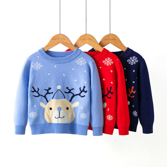Christmas Snowflake Fawn Sweater – Festive Holiday Knitwear for Kids