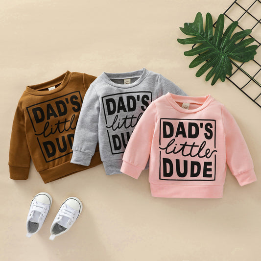 Boys Grey Letter Sweatshirt Top – Casual Polyester Pullover for Kids