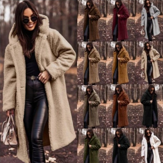 Autumn Winter Fashion Plush Long Teddy Coat – Women’s Elegant Warm Faux Fleece Jacket, Stylish Outwear