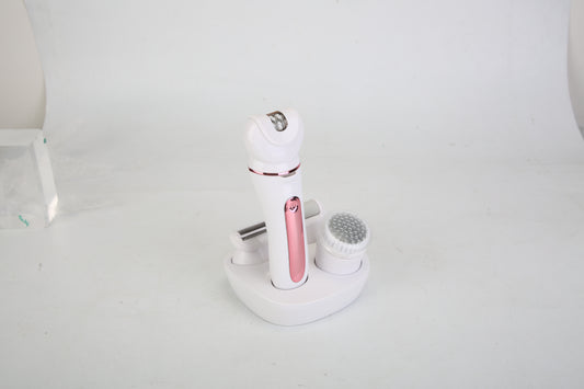 5-in-1 Electric Body Epilator Rechargeable Women’s Grooming Kit – Shaver, Facial Brush, Callus Remover, 5-Point Massager, LED Light & Display, Charging Base