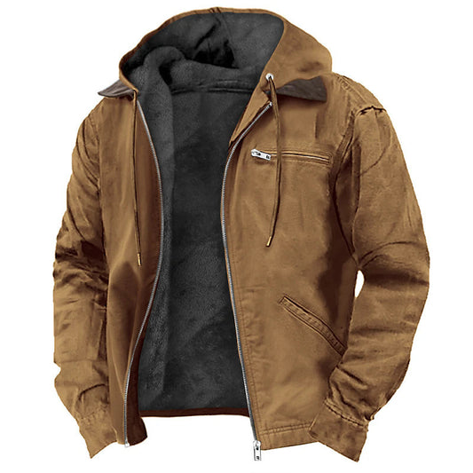 Winter Hooded Fleece Coat with Pockets – Warm Fashion Zip-Up Jacket, Casual Men's Outerwear
