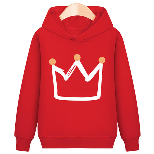 Crown Hooded Plus Velvet Sweatshirt – Warm Royal Style Pullover for Kids