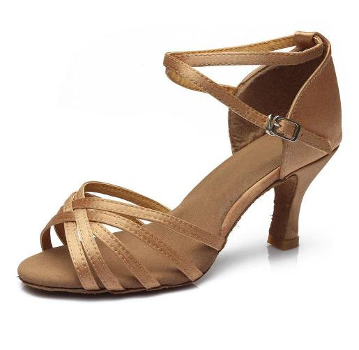 Indoor Satin Latin Dance Shoes – Breathable Ballroom Salsa Practice Footwear for Women