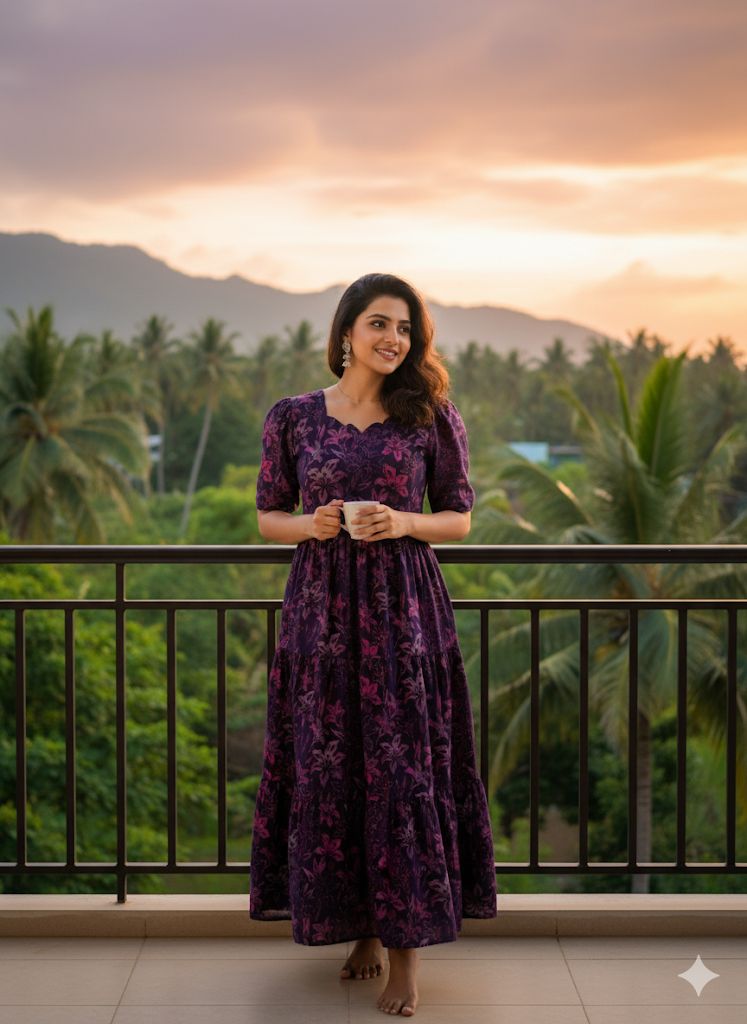 Vacation Special Floral Pleated Maxi Dress – Elegant Garden Print Fox Georgette Long Gown