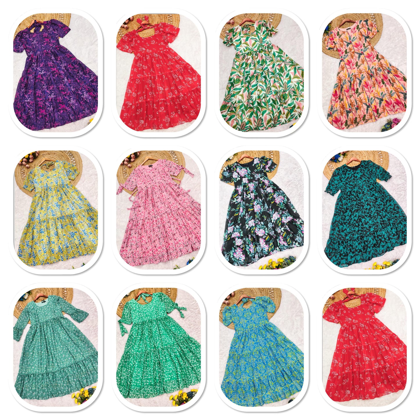 Vacation Special Floral Pleated Maxi Dress – Elegant Garden Print Fox Georgette Long Gown