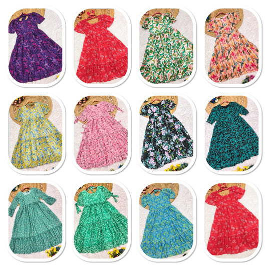 Vacation Special Floral Pleated Maxi Dress – Elegant Garden Print Fox Georgette Long Gown