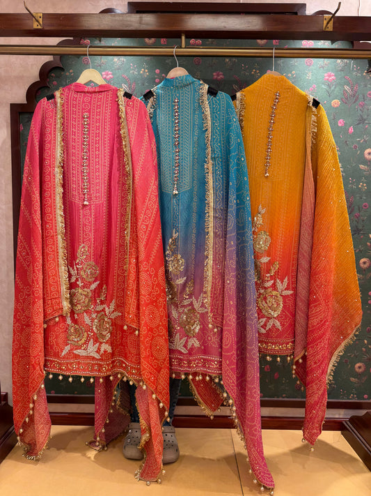 Premium Pure Softy Chinon Silk Kurti Set with Aari & Hand Work – 3-Piece Festive Wear