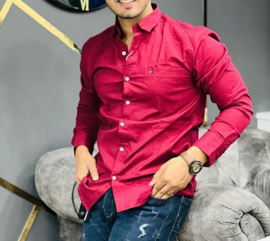 Men’s Premium Cotton Embroidered Logo Shirt – Tommy Hilfiger Inspired, Full Sleeves, Regular Fit