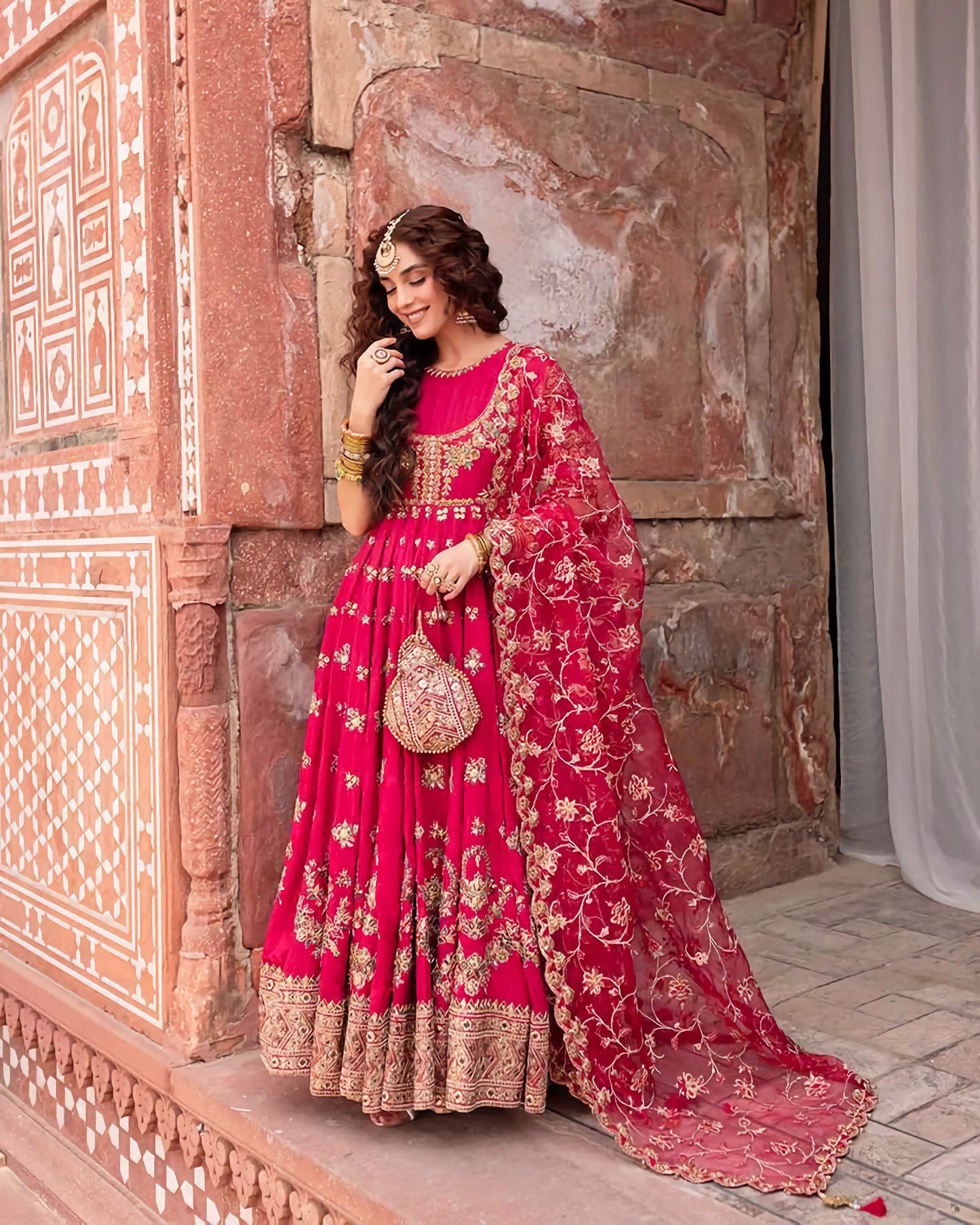 Anarkali Gown with Sequins, Zari & Thread Embroidery – Elegant Bridal Dupatta Set, Heavy Designer Ethnic Wear