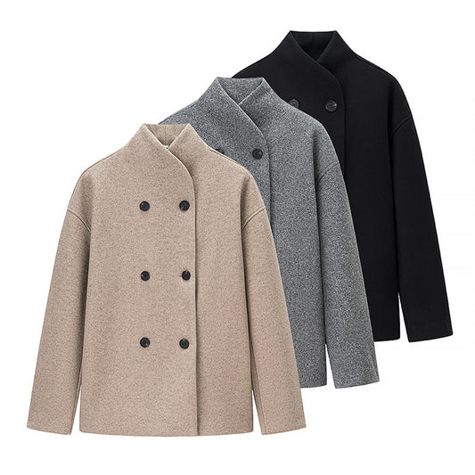 New Women’s Versatile Two-Tone Woolen Coat – Stylish Ins Lapel Single Breasted Winter Jacket